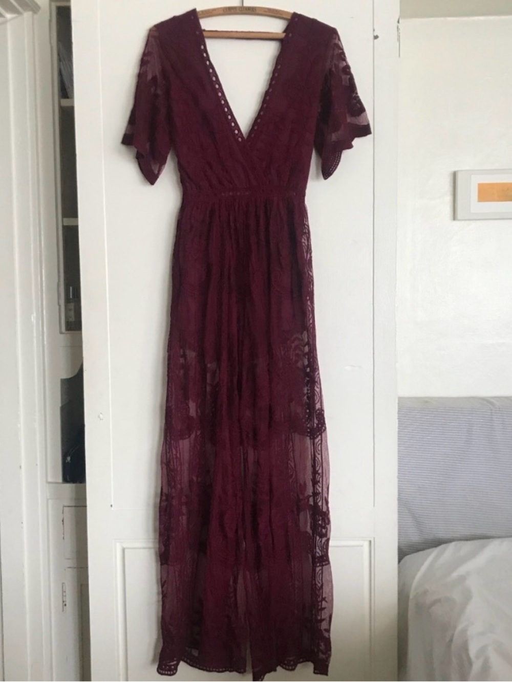 Honey Punch Burgundy Lace V-Neck Jumpsuit Romper